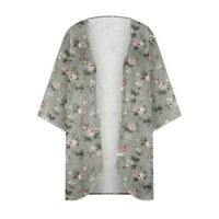 Ženski zimski kaput ženski cvjetni print puff rukavac kimono kardigan labav šifon pokrov povremenog bluza vrhova Clearence Siva 14