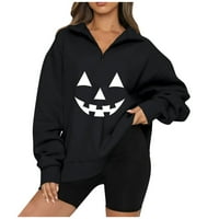 Ženske modne Halloween Hoodies Classic ZIP Essentials Prevelika grimase Preppy odjeća Jesen Zimska crna L