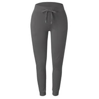 Visoke vučne pantalone za žene Solid Stretch fitness joga hlače sivi xxl