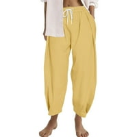 Ženske casual pantalone Žene Ležerne prilike pune boje labavi džepovi elastične pojaseve sa kaišem hlače duge pantalone žuta veličina m