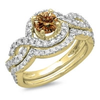 Zbirka dazzlingock 1. Carat 14k Bijeli i šampanjački dijamant HALO angažman prsten CT, žuto zlato, veličina 5.5