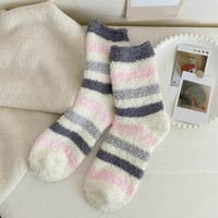Simu Ženske čarape Ženske zimske Stripe čarape Jesen i zima Srednja cijev čarape Coral zadebljane tople