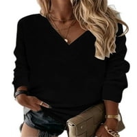Glookwis Women dugih rukava Basic Tee Labave Ležerne majica Šiveted Comfy Pulover majica Black XL