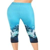 Ženske gamaše cvjetne tiske joge hlače elastične pantalone na struku Capri dno vježbanje jeggings plavi
