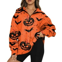 Podplag ženske prevelike dukseve pola zip pulover dugih rukava Halloween Print Falk modni odjeća Y2K odjeća