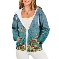 Ženski zip up hoodie zip up y2k dukseve za crtanje dugih rukava jesen za jesen povremeni duksevi cvjetni jaknu sa džepom plave m