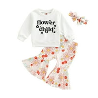 Musuos Kids Girls Odjeća odjeća Pismo ispisano dugim rukavima dugim rukavima s cvjetnim ispisom pantalone za hlače
