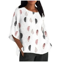 Ljetne ženske košulje Žene Ljeto pamučno posteljina Thirt Tisak labavog fit bluza rukave Vintage Crewneck