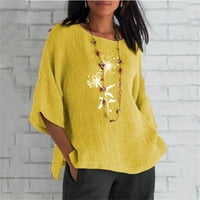Lastesso Womens Plus size pamučne platnene majice rukav letnji ležerni na vrhu bluza Vintage maslačak