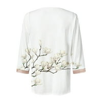 Meichang vrhovi za žene Ljeto Elegantni cvjetni print casual rukava Tunički čipka V izrez labavi fit