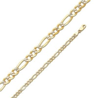 14k žuto zlato Čvrsta Figaro 3+ bijeli pave Dijamantna lanac ogrlica 24