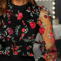 Košulje za žene O-izrez dugih rukava moda čista mreža za vez umetnula cvjetna bluza ženske vrhove