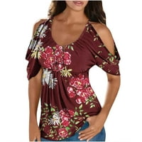 Prevelike majice za žene Ženska modna Boho cvjetna ispisana bluza s kratkim rukavima Basične slatke ljetne majice za žene Dressy casual