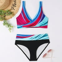 Eguiwyn Women Cross Sport Bra Flower Printed Beach Beach odjeća Swim Tankini Bandeau Bikini set Push
