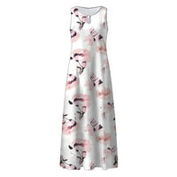 Ljetne haljine za žene bez rukava dužina bez rukava za slobodno vrijeme a-line ispisane okrugle dekolene haljine Pink XL