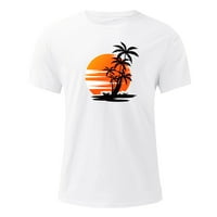 Muški pamučni pamučni posteljini popust Ljetna tropska plaža Print Tees Modna odjeća Košulje s kratkim rukavima Okrugli vrat Pulover Leisure Comfy White XXL