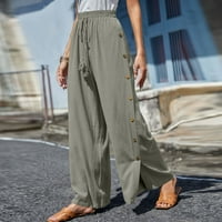 Ljetne pantalone za žene, visoko struk elastični gumb za crtanje palazza hlače udobne široke noge Split