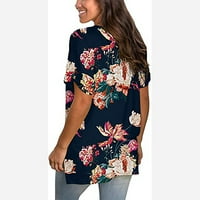 Penskeiy ženske ljetne majice kratki rukav Tunik Strappy Print V-izrez ramena The -sHirts za ženske