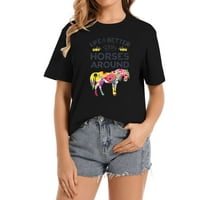 Konjska djevojka život je bolji s konjima oko Tropi Dame tiskane majice kratkih rukava, ljetni vrh za