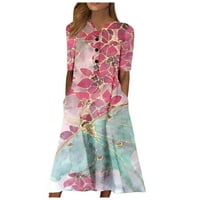 Ljetne haljine V-izrez Slobodno vrijeme Cvjetni srednji dužina A-line haljina za lakat za ženske ležerne haljine na klirensu vruće ružičaste 3xl