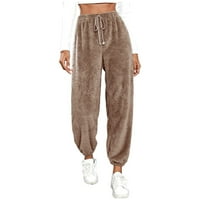 Žene plus veličine nejasne dukseve tople fleke nacrtaju padžama hlača sa džepovima visoki struk jogger hlače kava xxxl