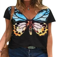 Žene Leptir Grafički print V rect kratka rukava Ležerna majica