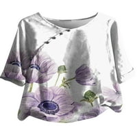 Pfysire Womens cvjetni ispis majica okrugli vrat Bluza kratkih rukava ljubičasta ljubičasta