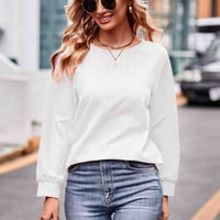 BDFZL ženski vrhovi za ležerne ženske trendove casual pune boje dugih rukava okruglih bluza i majica bijeli XL