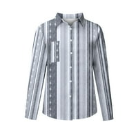 Tawop Womens Grafičke majice Vintage Trendy Women Modni V izrez Striped Roll up džumbeni gumb dolje Down Bluze s džepnim labavim košuljom Siva 10