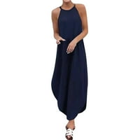 Ženska ljetna modna okrugla vrat Solid Color Dovetail Sling haljina Plavi XL