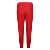 Hinvhai Clearence unise Božićni print čipke Up elastične sportske hlače pantalone crvene 6