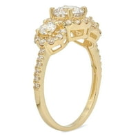 1. CT okrugli rez pravi prirodni dijamant VS1-VS I-J 18K žuto zlato Tro-kamena Obećaj Vjenčanje Izvještaj o vjenčanju Angažovanje dizajnerskog prstena W Crystal Boide Stones veličine 9