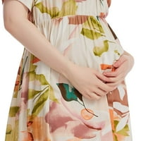 Asdoklhq materinske haljine za ženske ženske trudne majke V-izrez kratki rukav cvijet haljina za materinsku haljinu