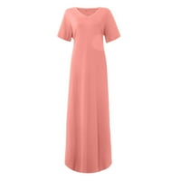 Ljetne haljine za žene s kratkim rukavima dugačka simpatična baš s kratkim plažama V-izrez ružičasta