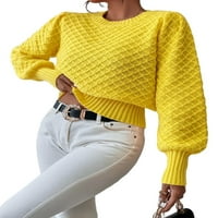 Ležerni obični puloveri za okrugli vrat dugih rukava Žuta žena džemperi