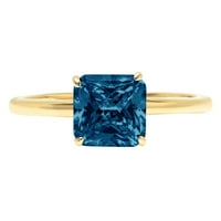 1. CT briljantan Asscher Cut Prirodni London Blue Topaz 14K žuti zlatni pasijans prsten SZ 3.75
