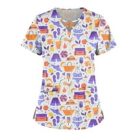 Ženski vrhovi kratkih rukava Dame bluza Radni odjeća Grafički printira modni V-izrez ljeto ljubičasta