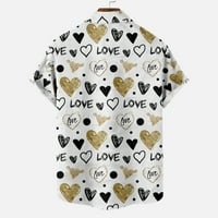 Zodggu Pokloni bluze za bluze za muškarce Pokloni za muškarce Valentines Dan kratkih rukava Love Heart Print Ogrlica modni muški vrhovi Dugme Lapel Male Leisure White 6