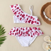 Djevojke kupaće kostimu Ljetne djevojke Valentinovo voli print ružičasti ruffles dva kupa kupaćeg kostima