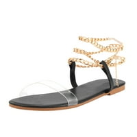 Ženski ljetni lanac ravne sandale dame casual kopče od kopča čvrste cipele crne boje