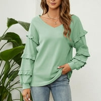 UMFUN Ljetna ušteda za čišćenje ženskog povremenog seksi modnog modnog dugih rukava srušila srušila ruffle ruffle pulover TOP bluza Green l