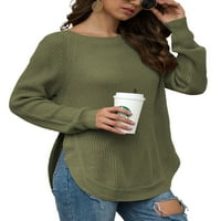 Žene Jumper vrhovi zimski topli pleteni džemper džemper za posade dame labavo pulover šik vojska zelena