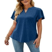 Kapreze Ženska majica Kratki rukav Ljetni vrhovi Čvrsta boja majica casual pulover v izrez Tee plave s