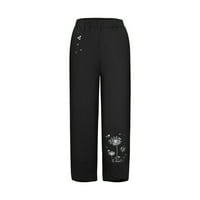 Hlače za žene Trendy Ležerni Srednji struk Veze Ljetne pamučne labave duge ravno hlače Black XL