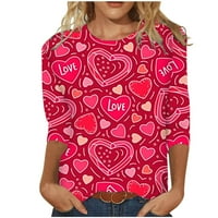 Valentine majice ženske modne srčane tine suvene rukavice sa okruglim vratom Labavi povremeni majica bluza Tuntic