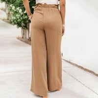 Riforla hlače za žene široke pantalone za noge za žene visoke struk vezan pojas Palazzo Hlače Baggy Flowy Ljetne casual pantalone na plaži sa džepovima Ženske casual pantalone Brown XL