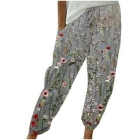 Zkozptok hlače za žene ljeto plus veličine crnka cvjetni ispis elastični struk ravne noge hlače pantalone,