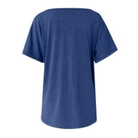 Ženske bluze Moda Žene Ležerne prilike Solid V izrez Labavi gumb Kratki rukav T-majice Tamno plava M