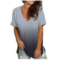 Ljetni vrhovi za žene labavi fit gradijentni kratki rukav Tunik Trendy V rect t majice Dame Ležerne bagerijske bluze