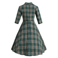 Ženske haljine Retro Paild Ispiši tri četvrtine rukava tanka tanka sa zatvaračem za zip vintage haljina Streetwear Green XL